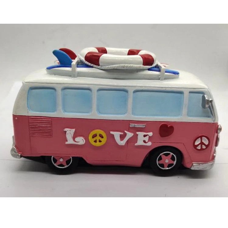 High Quality Custom Souvenir Resin Bus Shaped Piggy Bank for Kids