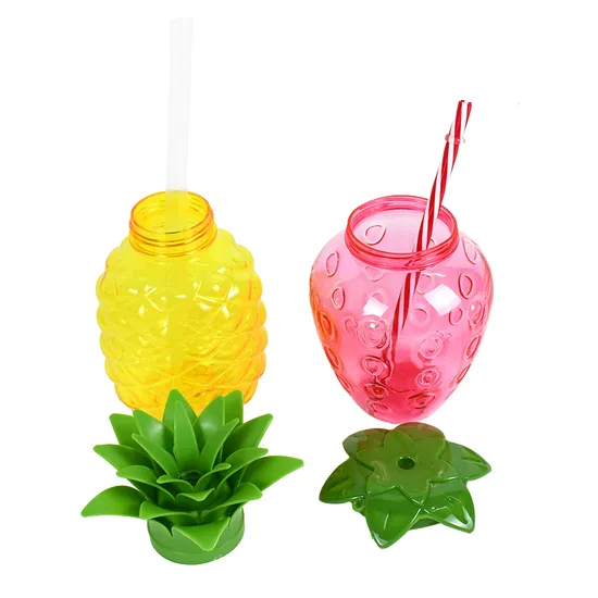Custom Logo Wholesale Pet 500ml Fruit Strawberry Juice Party Yard Cups Beverage Drinking Slush Yard Cups with Straw 