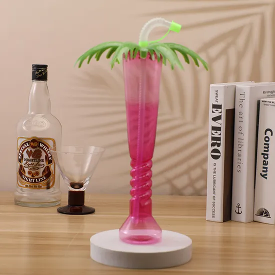New Style Palm Tree Shape Slush Puppie Yard Cup Smoothie Plastic Drinking Water Bottle for Las Vegas 