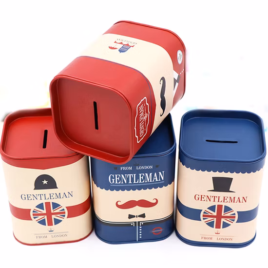 Logbook Series Tin Plate Box Money Saving Pot Coin Box Tank Square Piggy Bank