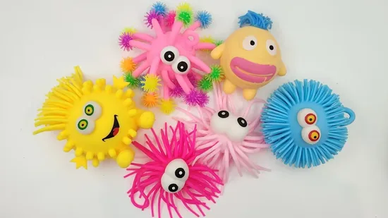 Novelty TPR Toy Light up Soft Hairy Ball Toy Squishy Vent Rubber Big Eye Squeeze Decompression Fidget Puffer Ball Fidget Squishy Plastic Toys (00002) 